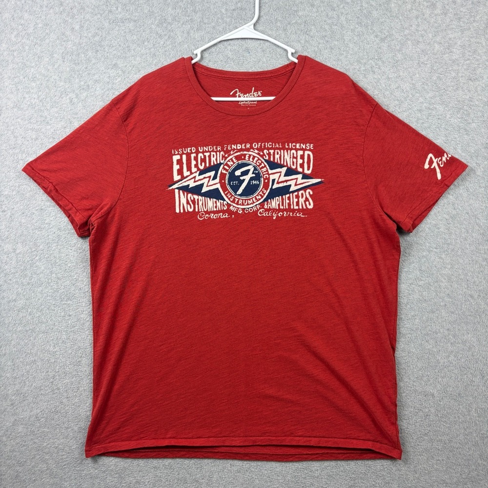 Lucky Brand Fender T Shirt Mens Large Red Graphic Slub Cotton Single Stitch Tee